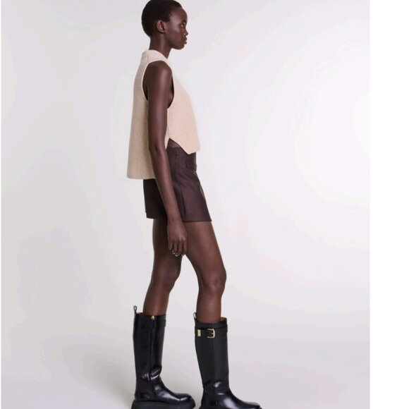 Maje Made in Italy Ribbed Split-Hem Wool Vest Beige Size 0 NWT - Picture 3 of 13